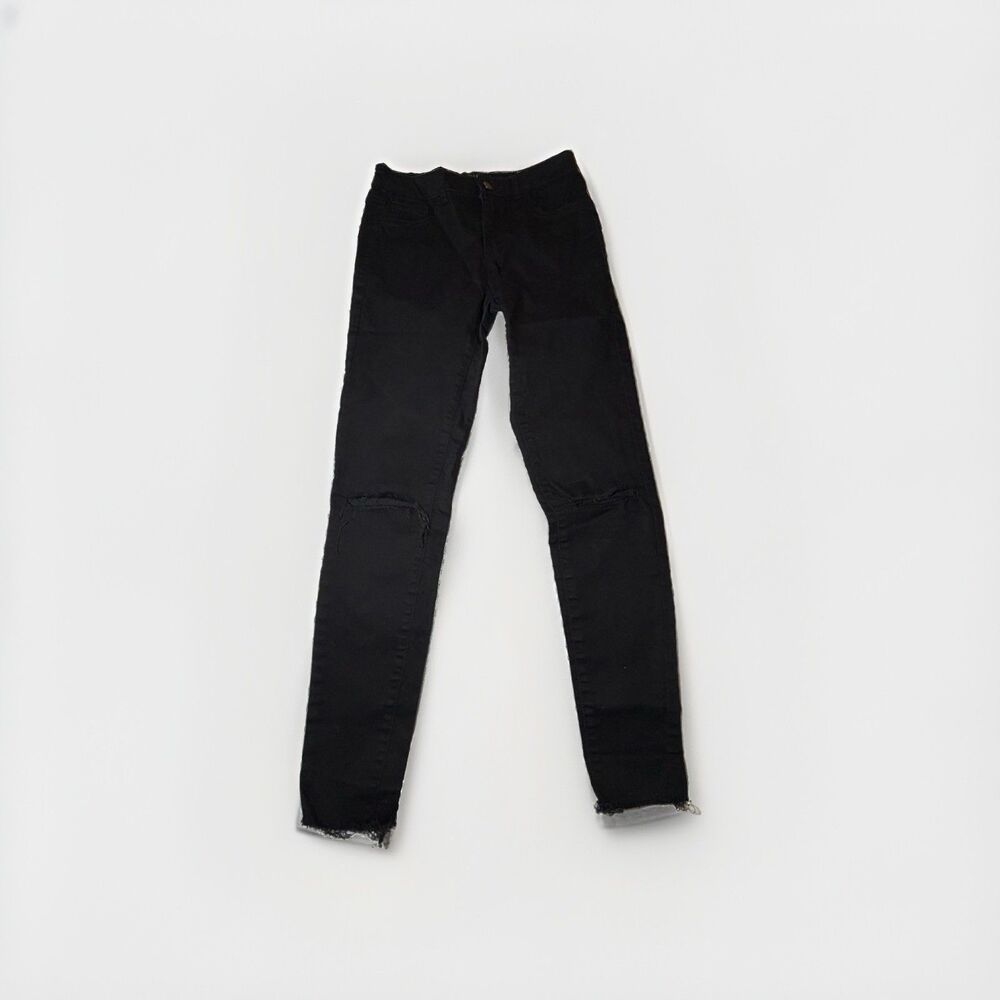 VILA Clothes Black Distressed Skinny Jeans Womens M Raw Hem Ripped Knee Stretch